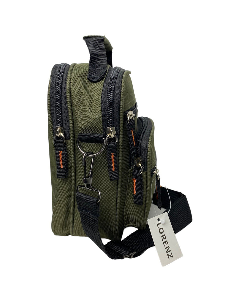 Lorenz Unisex Canvas Travel Bag Multiple Zipped Pockets & Adjustable Strap Green