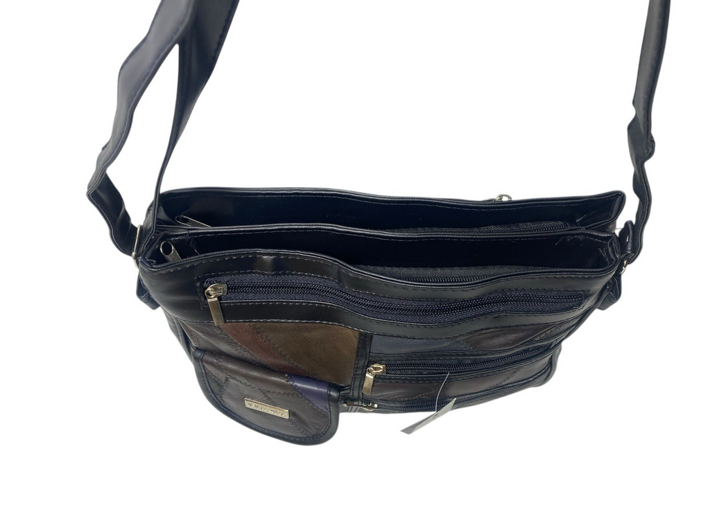 Ladies Womens Patchwork Leather Handbag Shoulder Cross Body Bag Multiple Zip New