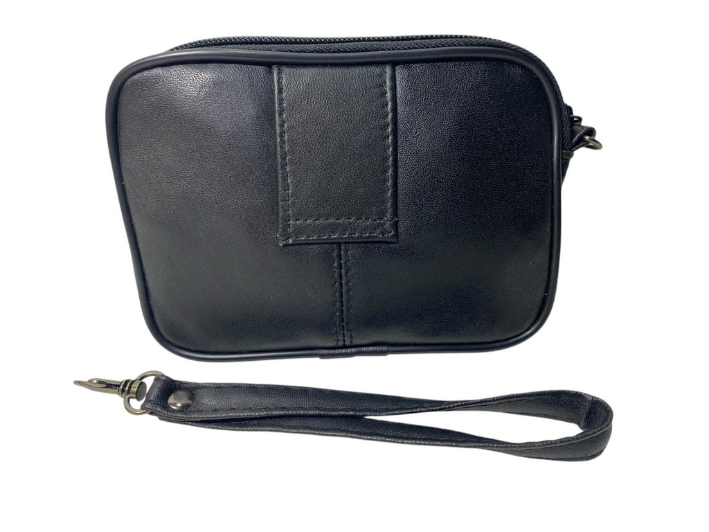 Soft Leather Unisex Black Zipped Coin Change Wallet Purse Pouch Wrist Strap New