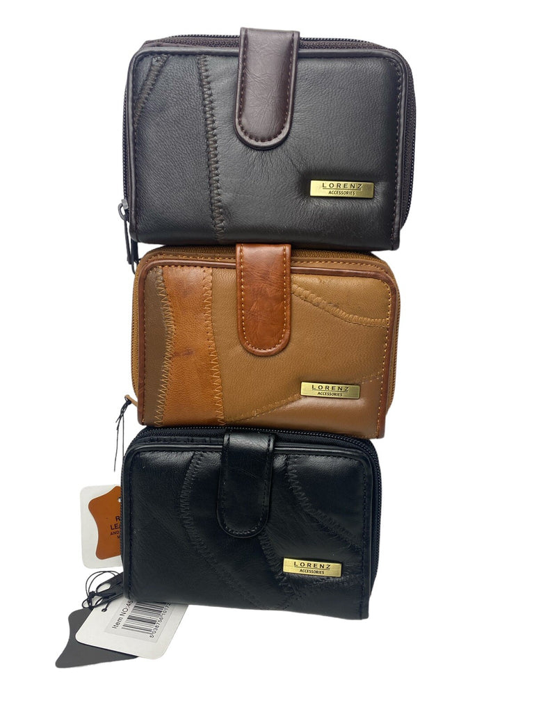 Lorenz Soft Leather Patchwork Twin Zip Round Purse Wallet ID Window