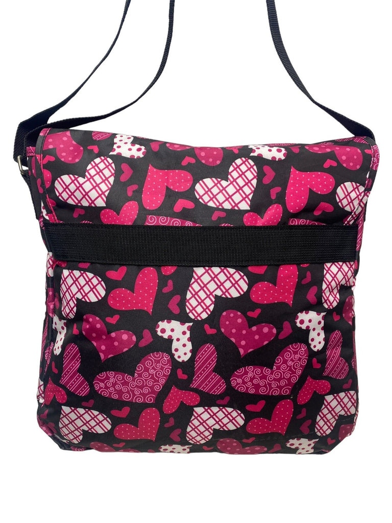 Pour Moi A4 Hearts Messenger Dispatch Bag School College Travel Satchel Black