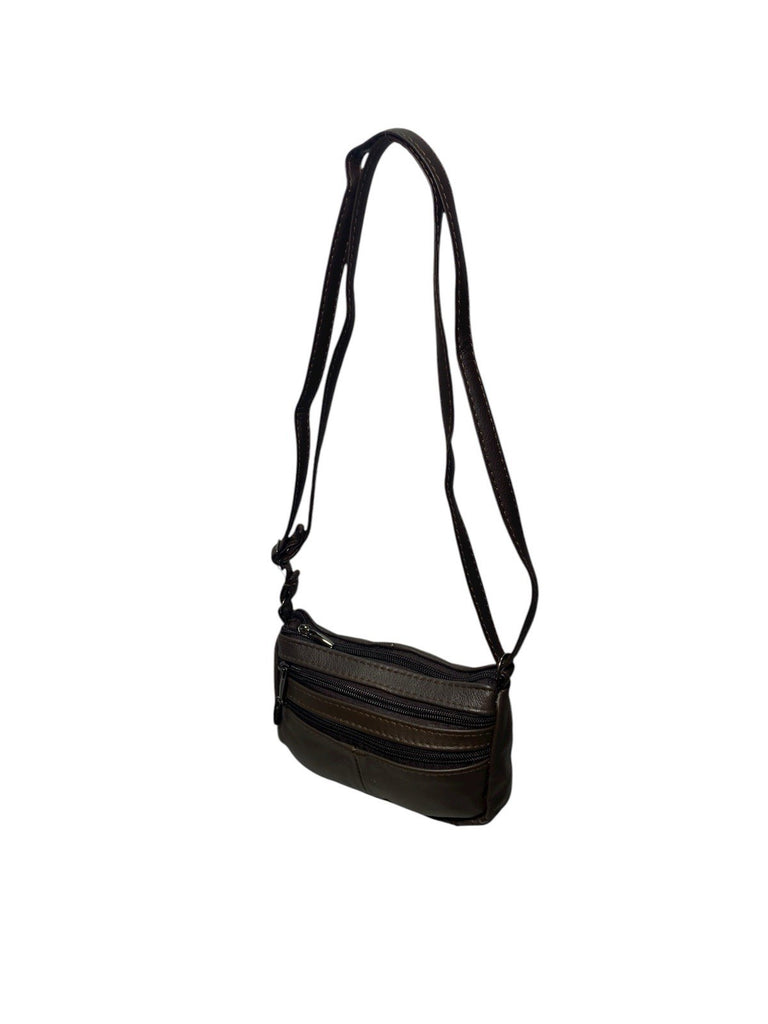 Lorenz Genuine Cowhide Leather Crossbody Shoulder Bag Triple Zipper Compartments