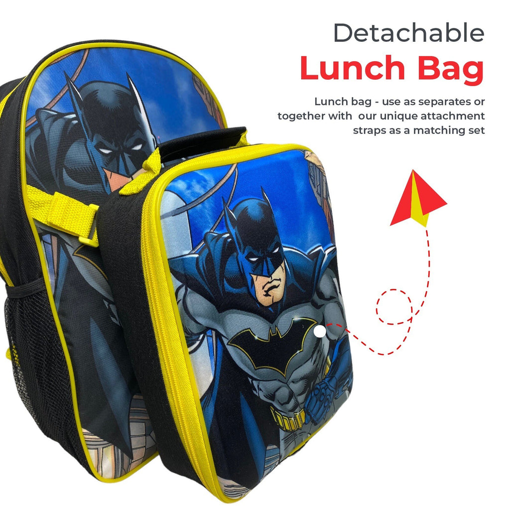 Batman Backpack With Lunch Bag For Kids Matching 2 Piece School Bag Set