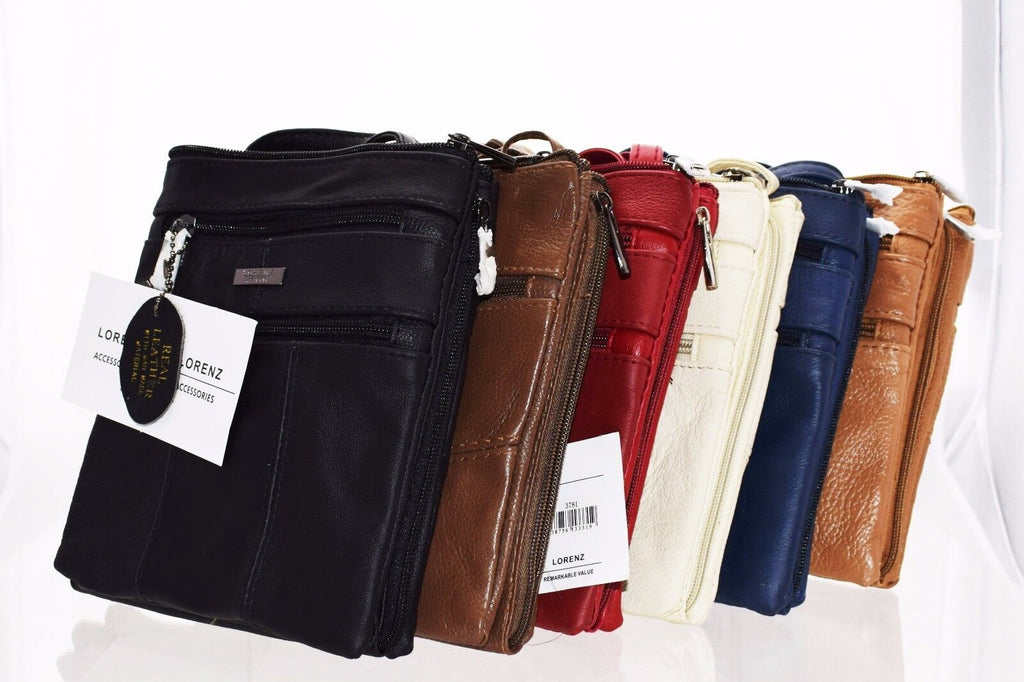 Lorenz Genuine Cowhide Leather Crossbody Shoulder Bag 3 Zipper Compartments