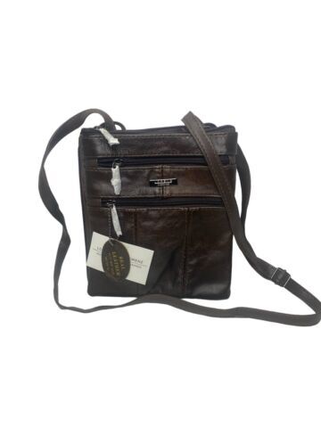 Lorenz Genuine Cowhide Leather Crossbody Shoulder Bag 3 Zipper Compartments
