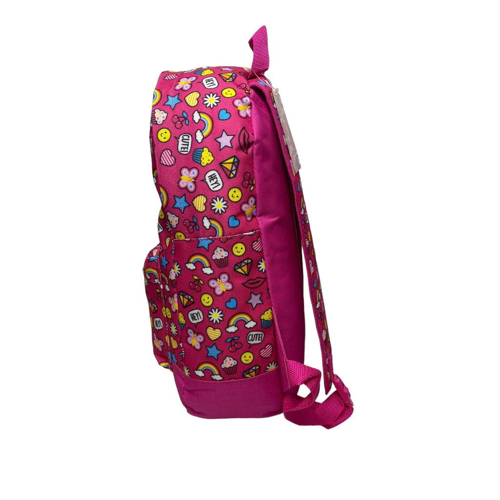 Girls Pink Slogan Roxy Rainbow Hearts Stars Cupcake School Backpack Rucksack New