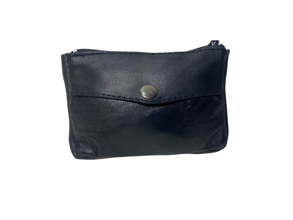 Lorenz Unisex Soft Sheep Napa Black Leather Key Coin Change Purse With Key Ring