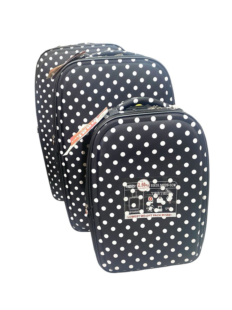 Frenzy Polka Dot 3 Piece Suitcase Set Wheeled Bag  21" 26" 29"  Black 2 Wheeled