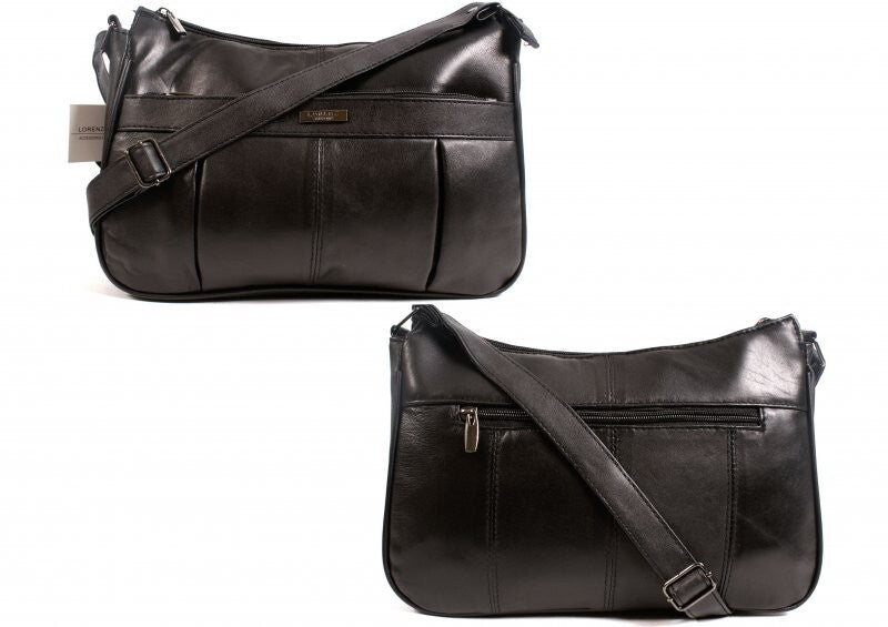 Lorenz Womens Genuine Real Leather Shoulder Bag Handbag Organizer Black
