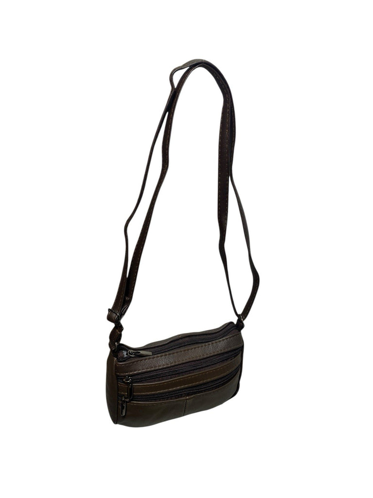 Lorenz Genuine Cowhide Leather Crossbody Shoulder Bag Triple Zipper Compartments