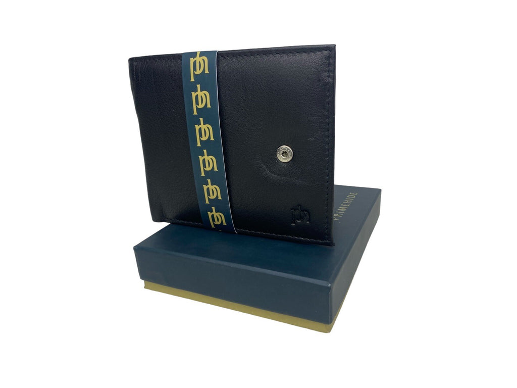 Primehide Mens Soft Luxury Leather Bifold Wallet Credit Card Black Gift Boxed