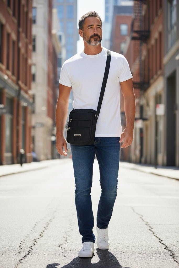 Lorenz Unisex Nylon Travel Bag Multiple Zipped Pockets & Adjustable Strap New