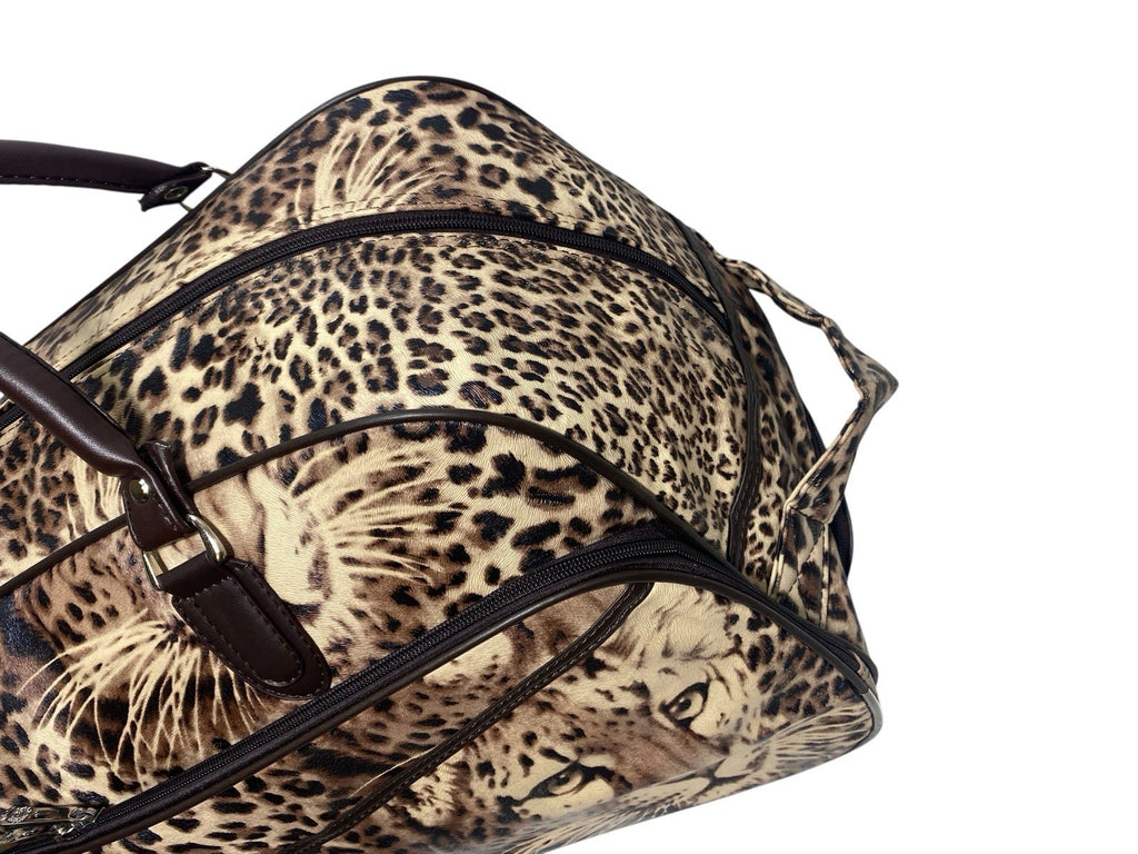 Ladies Leopard Animal Print Travel Holdall Wheeled Bag Fashion Hand Luggage New
