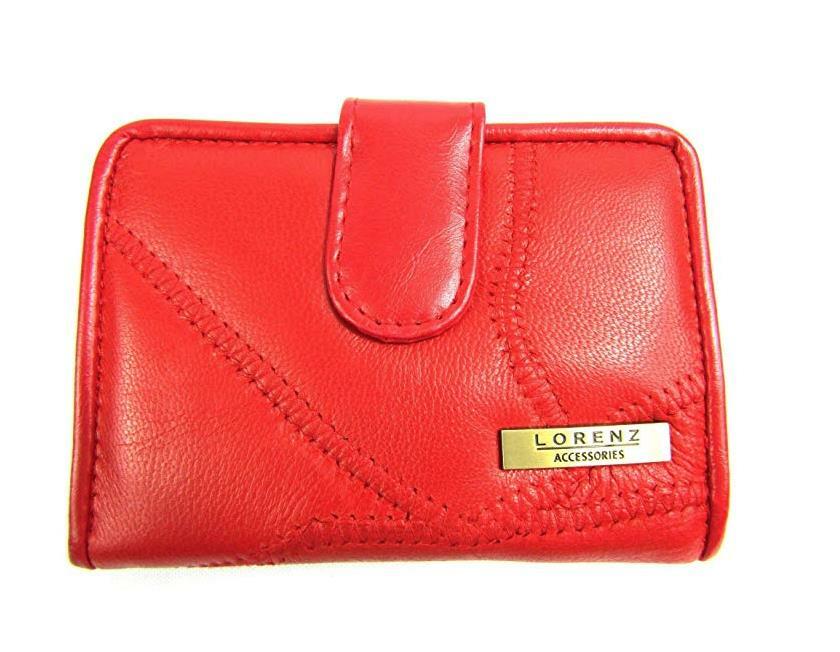 Lorenz 12cm Soft Leather Patchwork Twin Zip Round Purse Wallet ID Window Red