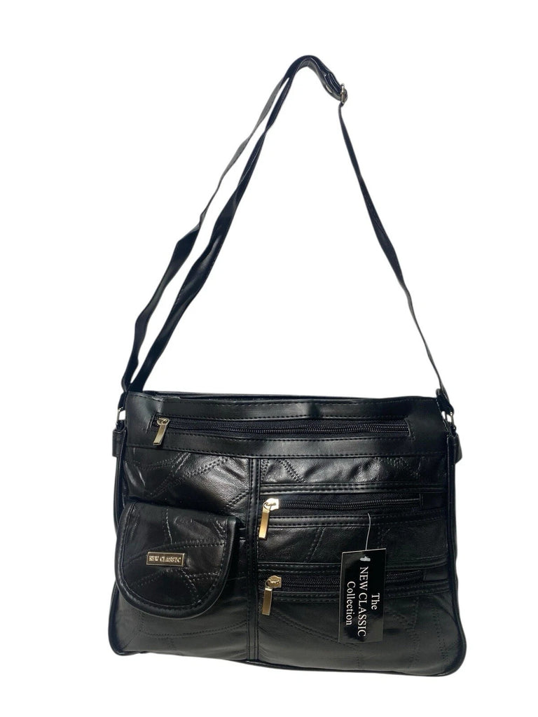 Ladies Womens Patchwork Leather Handbag Shoulder Cross Body Bag Multiple Zip New