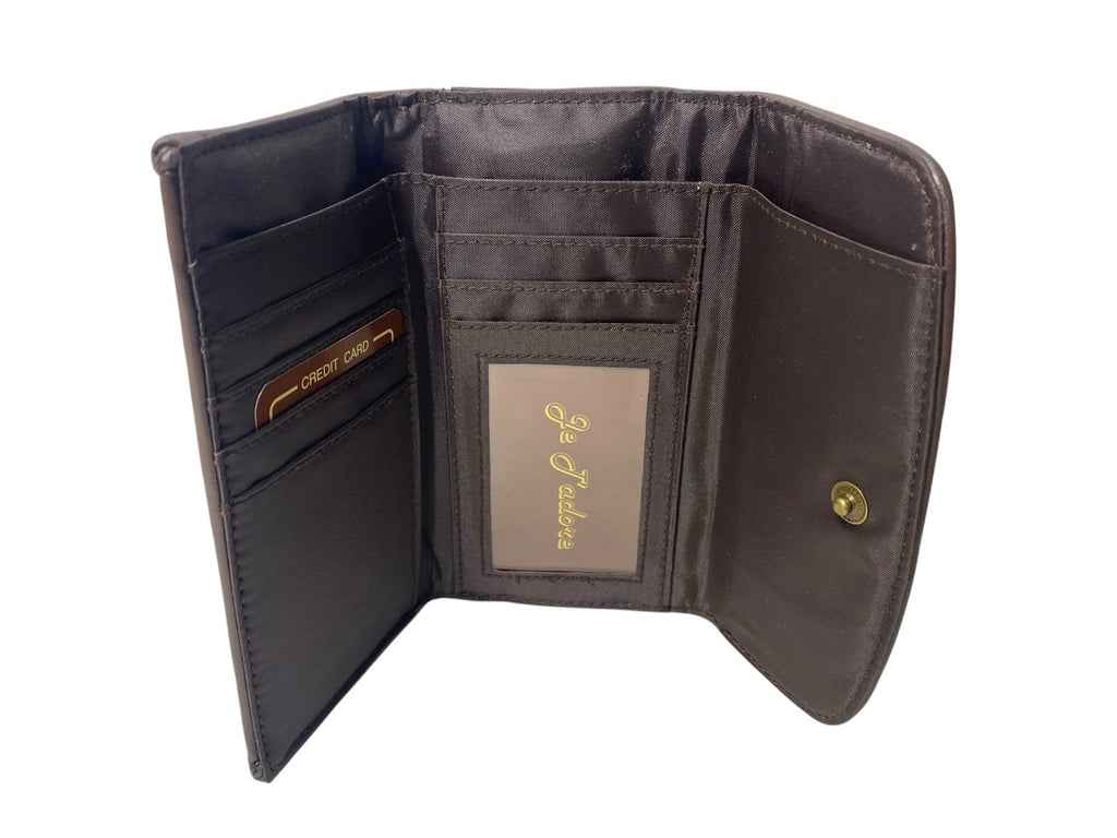 Je Tadore Patch Leather Trifold Purse Multiple Compartments and Slots New