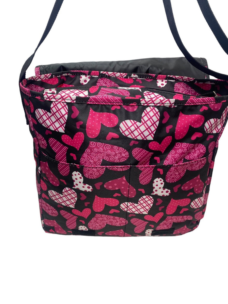 Pour Moi A4 Hearts Messenger Dispatch Bag School College Travel Satchel Black