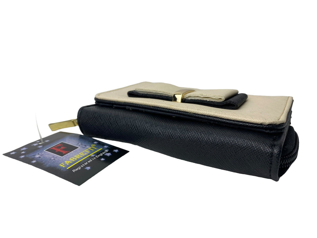 Fabretti Ladies Bow Fashion Coin Note Purse Credit Card Wallet Zip Around Beige