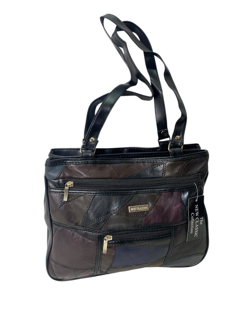 Ladies Womens Patchwork Leather Handbag Shoulder Bag Multiple Zipped New