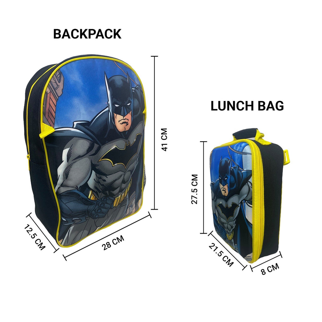Batman Backpack With Lunch Bag For Kids Matching 2 Piece School Bag Set