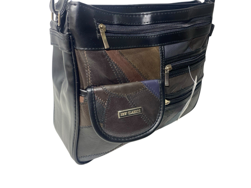 Ladies Womens Patchwork Leather Handbag Shoulder Cross Body Bag Multiple Zip New