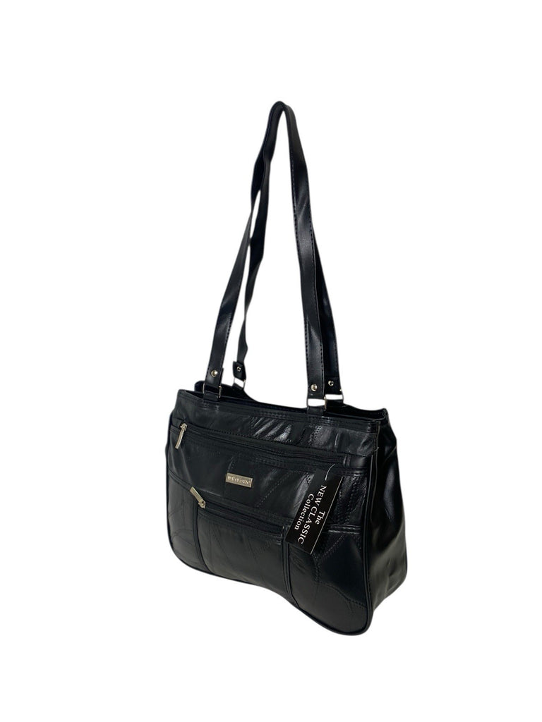 Ladies Womens Patchwork Leather Handbag Shoulder Bag Multiple Zipped New