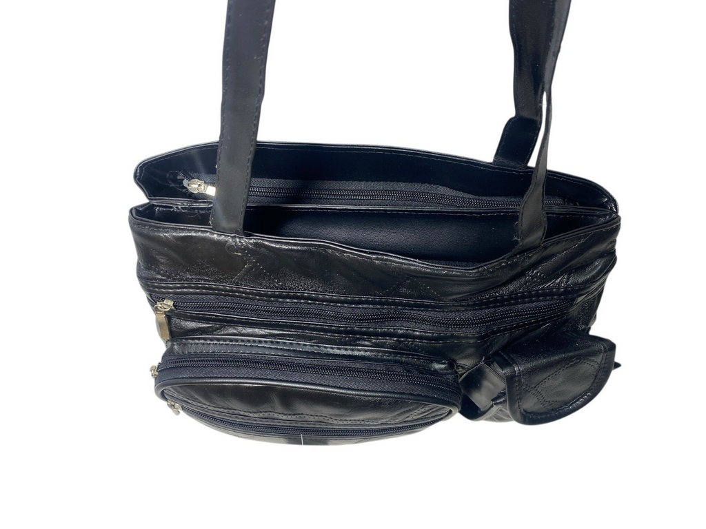 Ladies Womens Patchwork Leather Handbag Shoulder Bag Multiple Zipped New