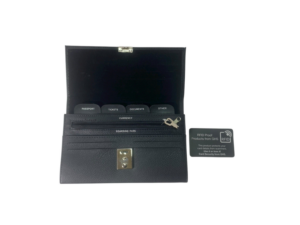 Soft Grain PU Unisex Travel Document Passport Organiser Holder Lockable Wallet