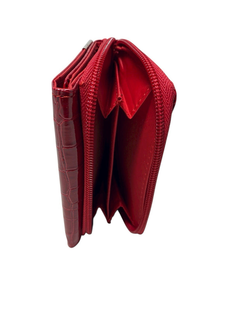 Fabretti Ladies Trifold Patent Croc Zip Around Coin Credit Card Notes Purse New