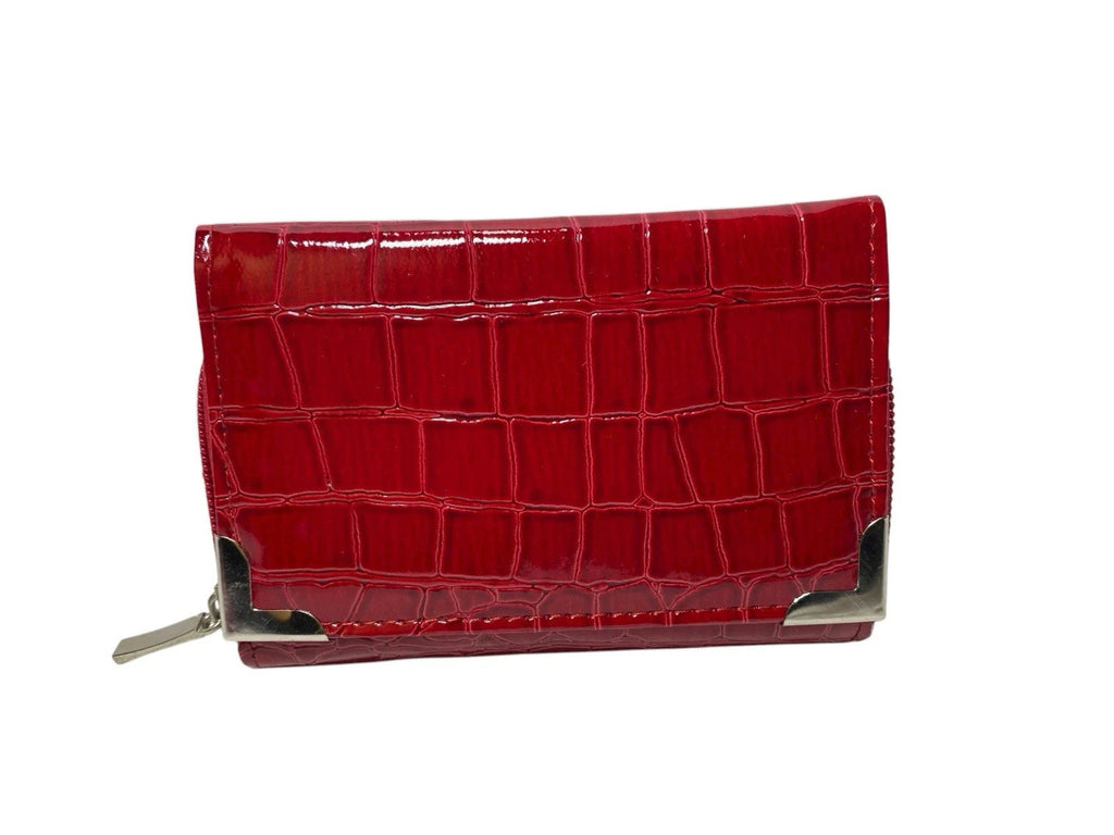 Fabretti Ladies Trifold Patent Croc Zip Around Coin Credit Card Notes Purse New