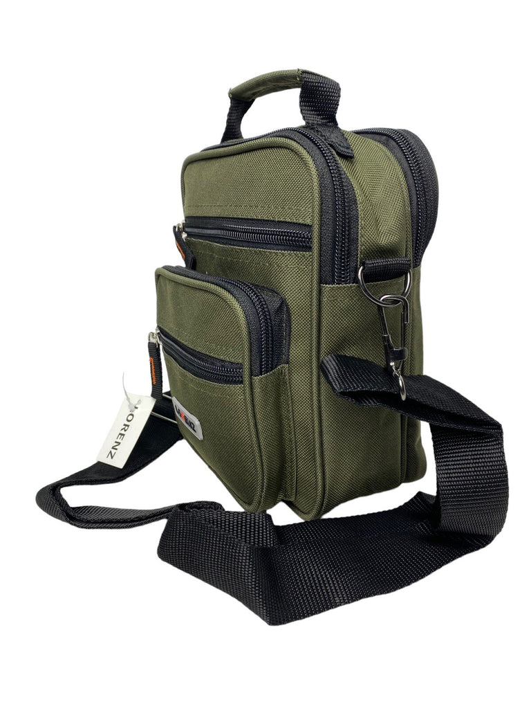 Lorenz Unisex Canvas Travel Bag Multiple Zipped Pockets & Adjustable Strap Green