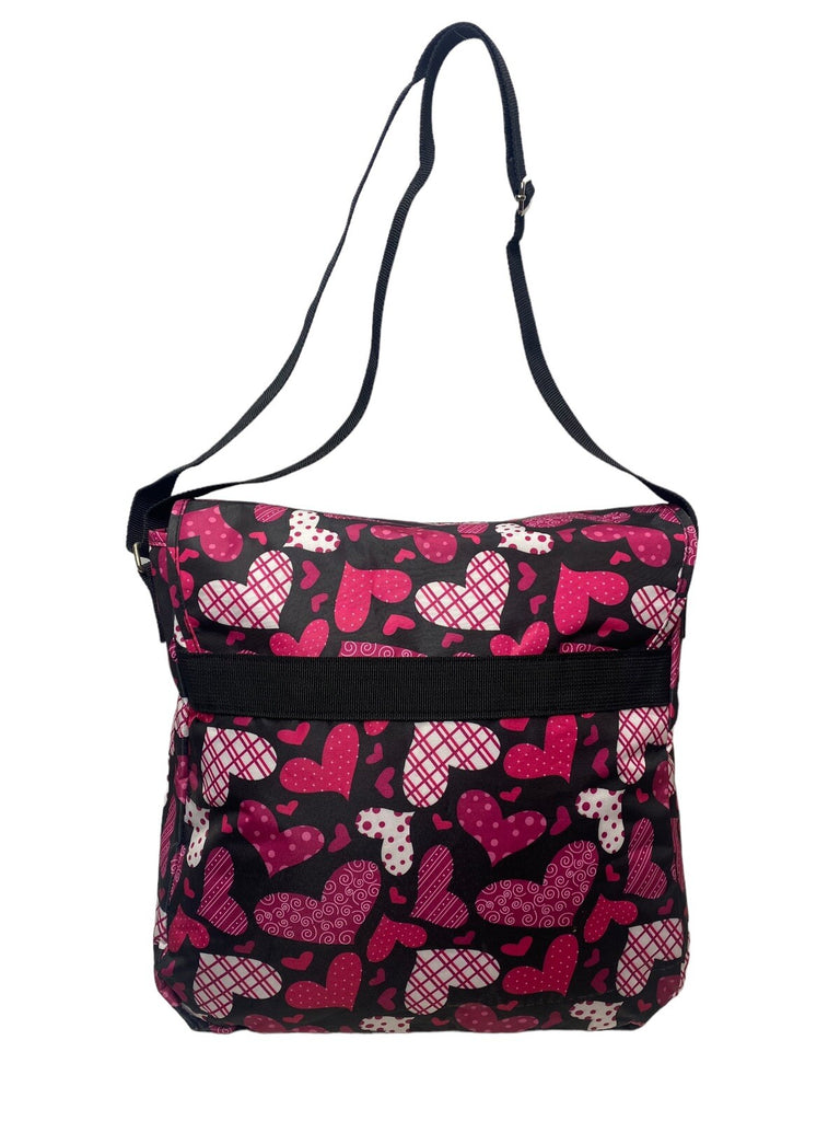 Pour Moi A4 Hearts Messenger Dispatch Bag School College Travel Satchel Black