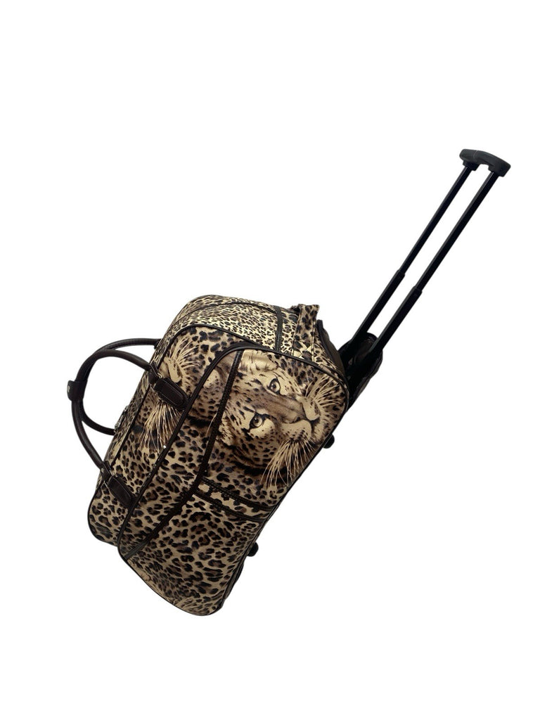 Ladies Leopard Animal Print Travel Holdall Wheeled Bag Fashion Hand Luggage New