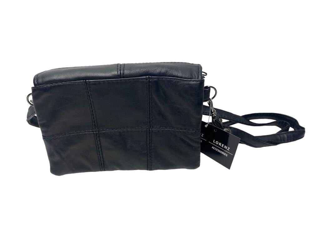 Lorenz Womens Soft Leather Purse Bag Clutch Triple Zipped Detachable Strap Black