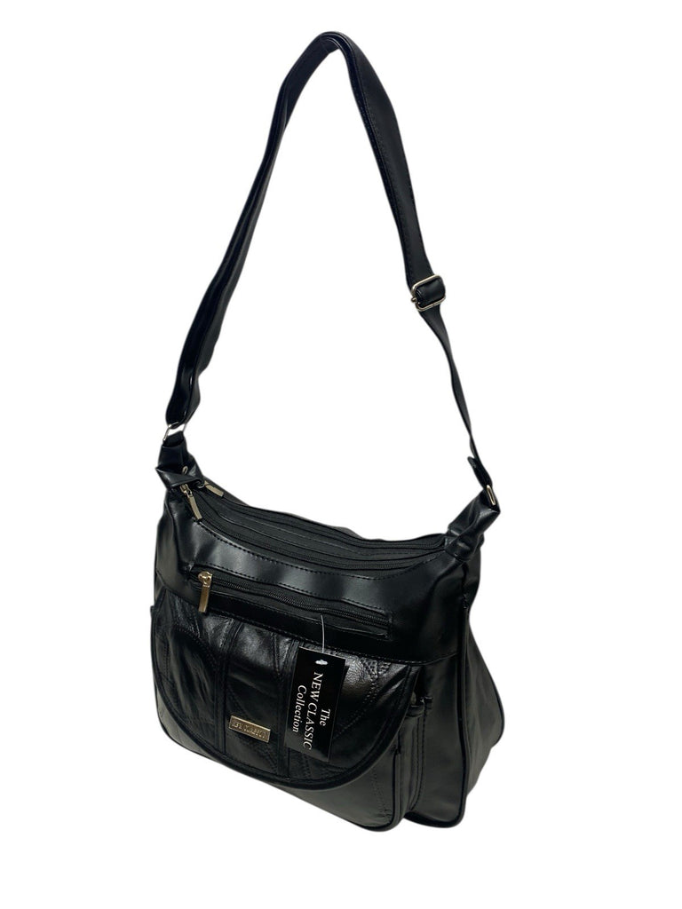 Ladies Womens Patchwork Leather Handbag Shoulder Cross Body Bag Multiple Zip