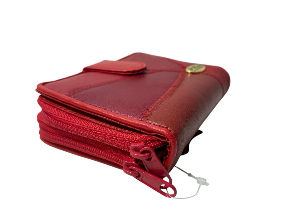 Je Tadore Patch Leather Bifold Purse Multiple Compartments and Slots Red New