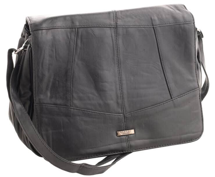 Lorenz Ladies  Sheep Nappa Leather Triple Section Flap Over Handbag Multi Zipped