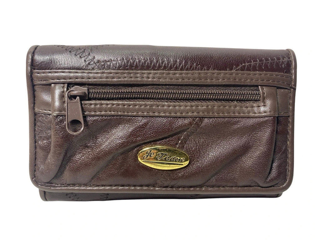 Je Tadore Patch Leather Bifold Purse Multiple Compartments and Slots New