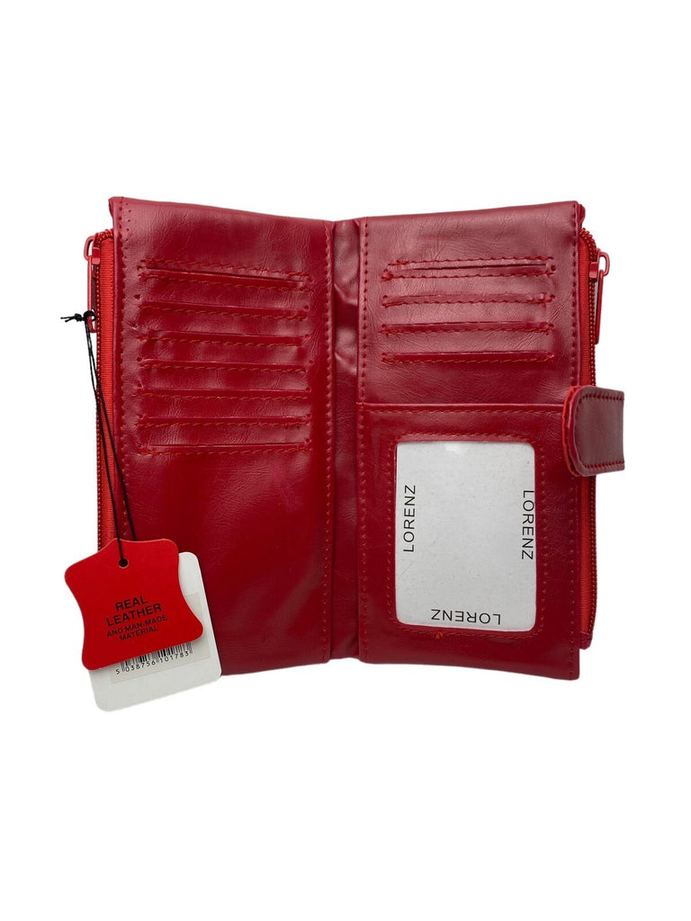 Lorenz Luxury Super Soft Patchwork Real Leather Purse Credit Card Holder Red