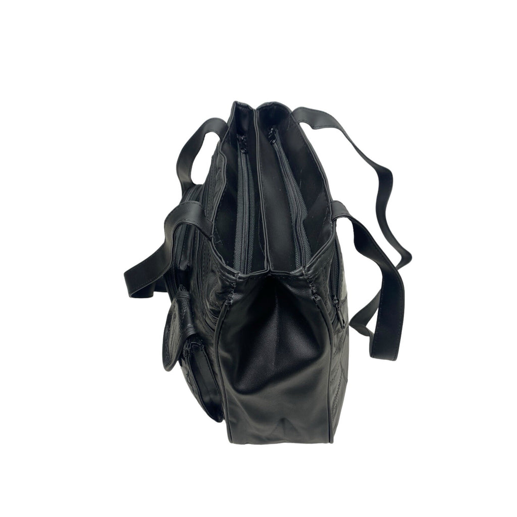 Ladies Womens Patch Leather Twin Compartment Shoulder Fashion Bag Handbag Black