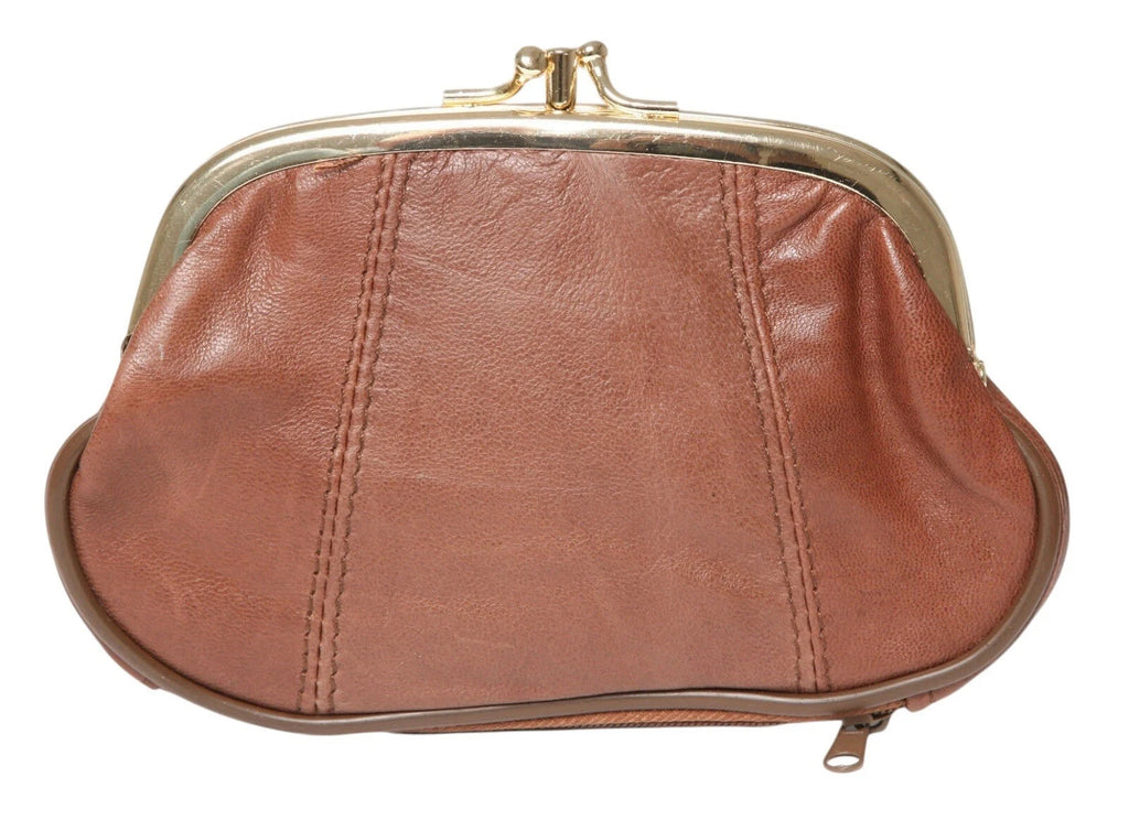 Ladies Soft Leather Large Triple Frame Clip Top Clasp Coin Purse Wallet Pouch