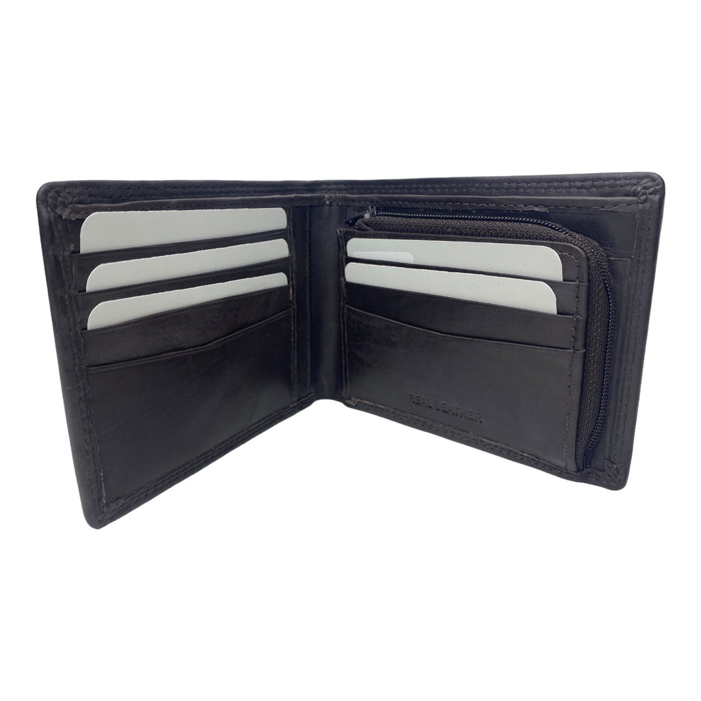London Leather goods Mens Soft Leather Bifold Wallet Credit Card Notes Coins New