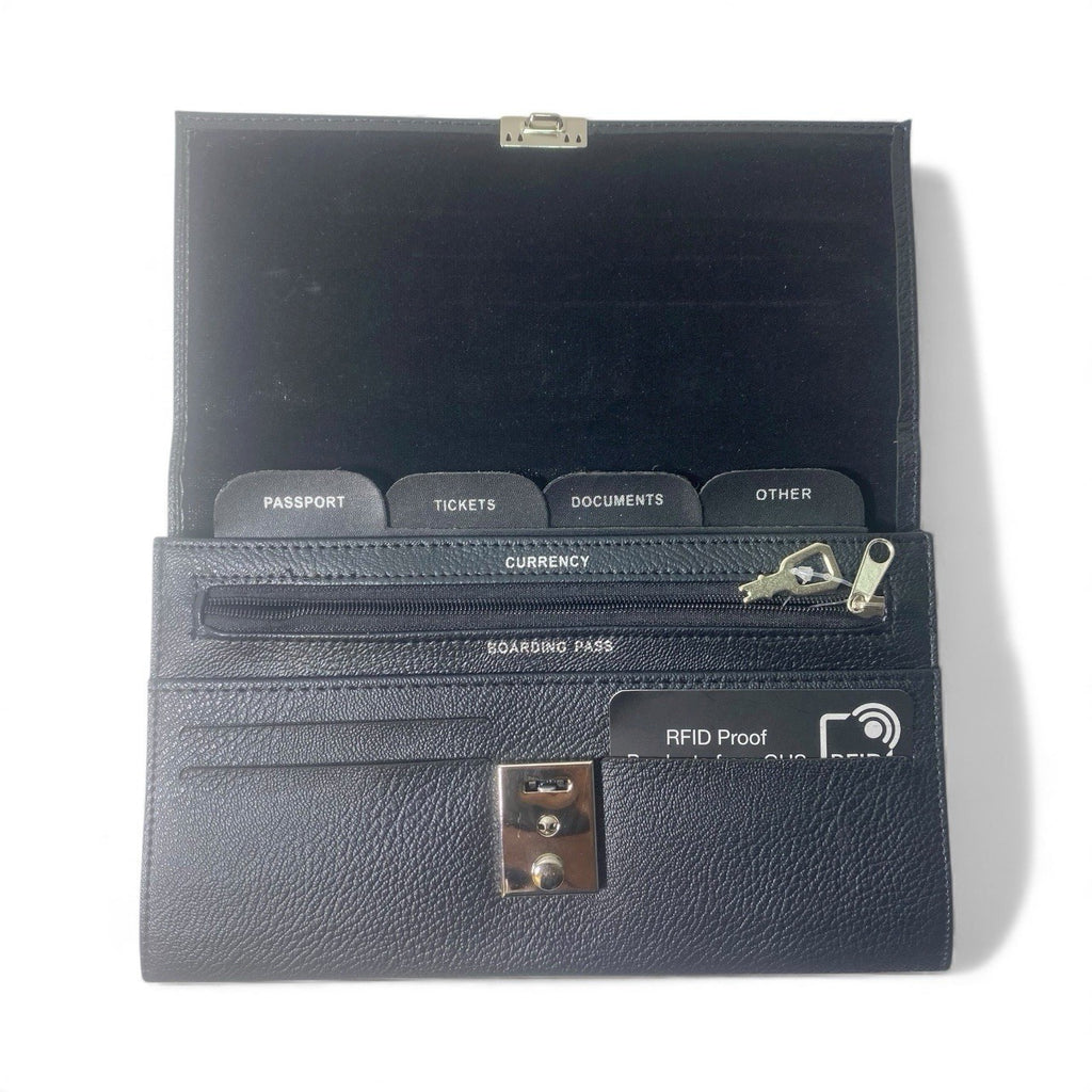 Soft Grain PU Unisex Travel Document Passport Organiser Holder Lockable Wallet