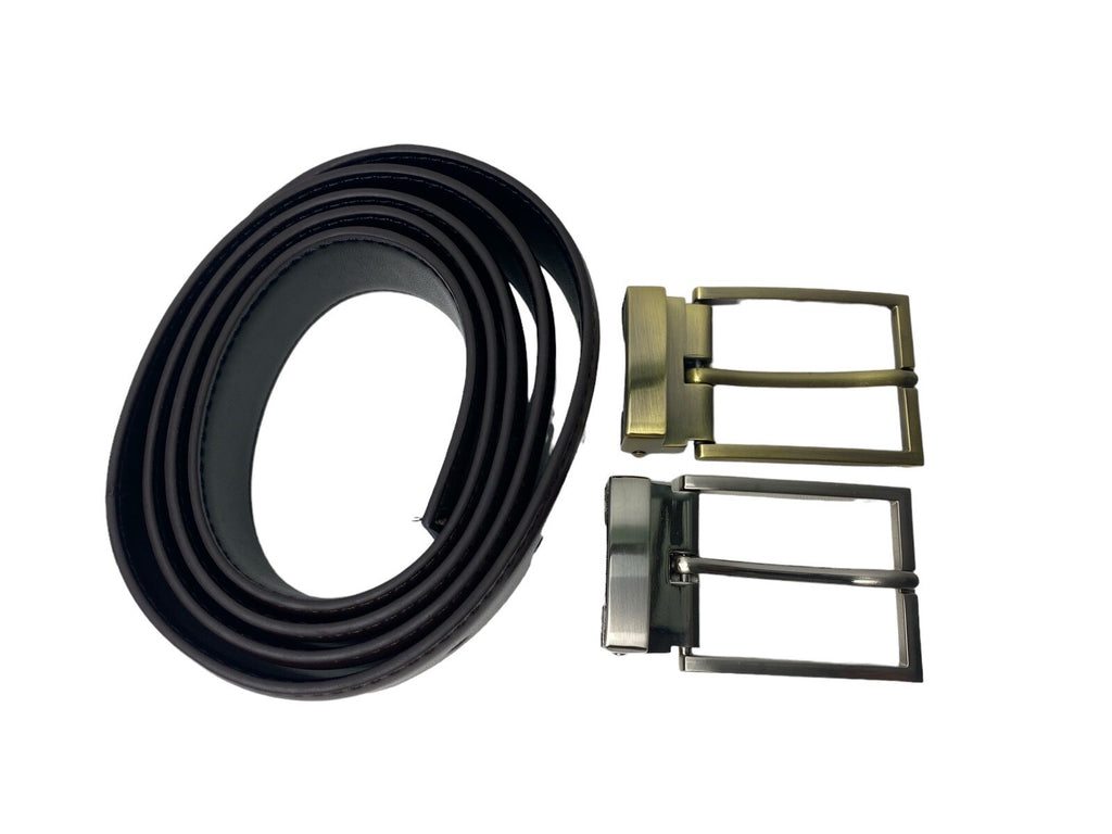 Ollys Mens Real Leather Reversible Belt With 2 Buckles Fits 28"- 42" Gift Box