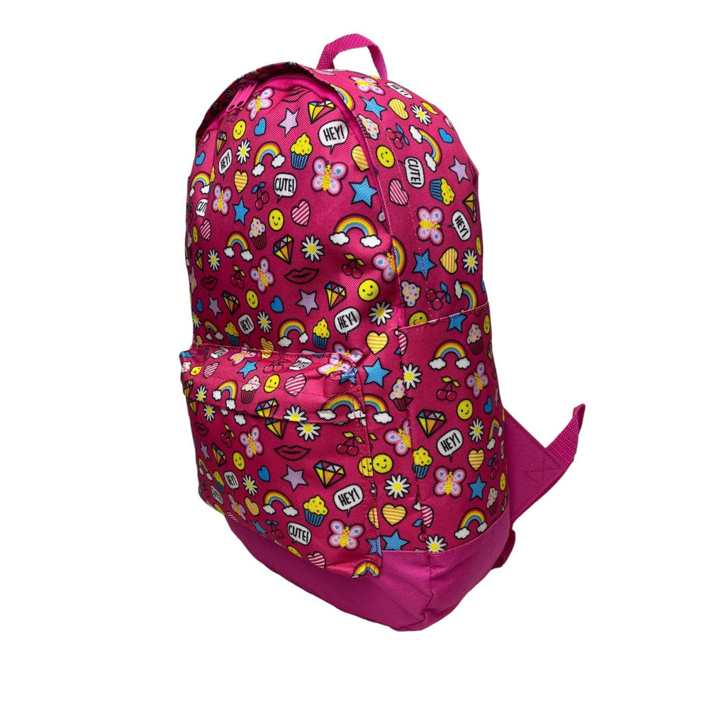 Girls Pink Slogan Roxy Rainbow Hearts Stars Cupcake School Backpack Rucksack New