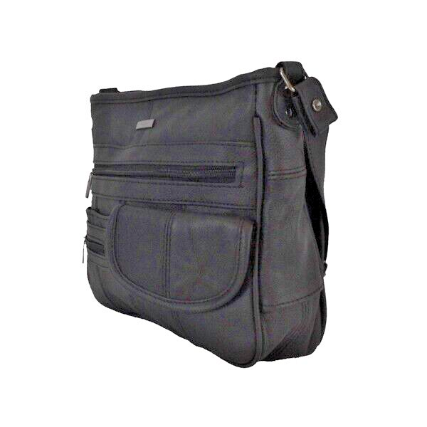 Lorenz Womens Real Leather Shoulder Bag Handbag With Organiser Black New