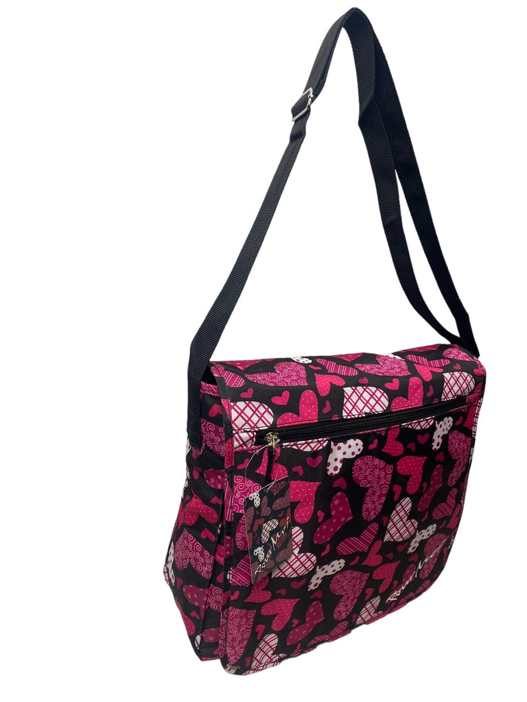 Pour Moi A4 Hearts Messenger Dispatch Bag School College Travel Satchel Black
