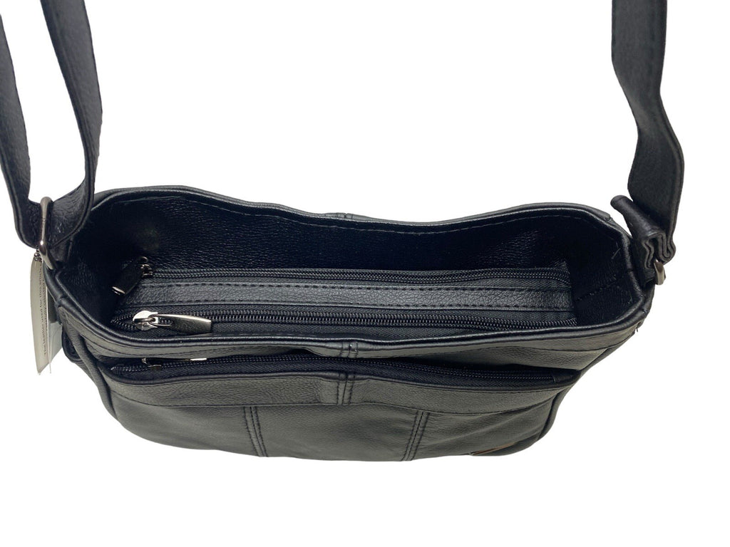 Lorenz Real Cow Hide Twin Top Leather Handbag Shoulder Bag Black