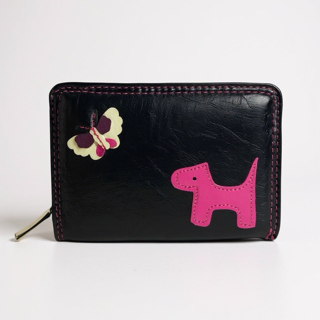 Fabretti Ladies Bifold Dog & Butterfly Design Faux Leather Clutch Purse New