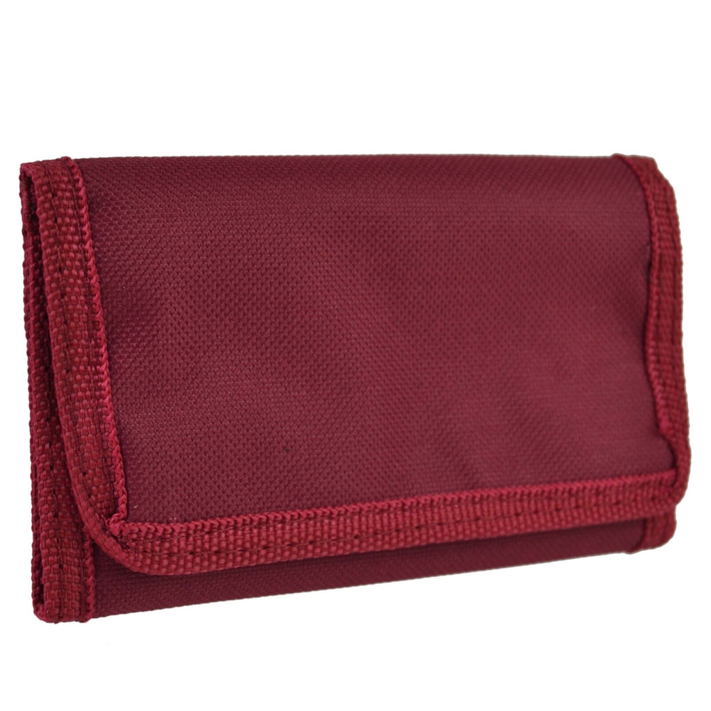 Gents Boys Canvas Wallet Trifold Sports Girls Cycling Running Plain New Burgundy